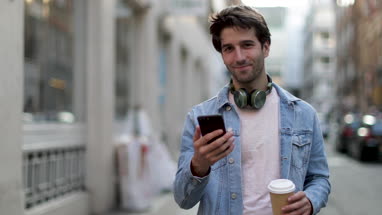 Young adult male streaming music