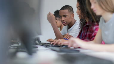 Students in a computer science class