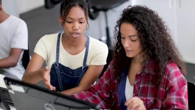 Students in a computer science class