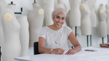 Portrait of muslim female student fashion designer