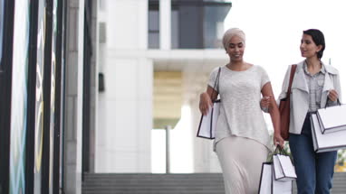 Muslim friends shopping together outdoors