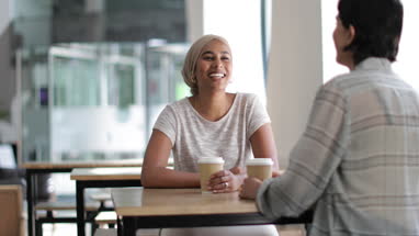 Female Muslim friends having coffee together in a shopping mall