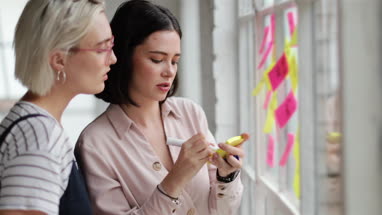 Young adults planning in a creative office with adhesive notes