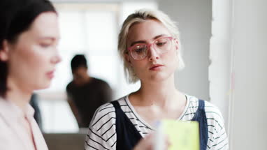 Young adults planning in a creative office with adhesive notes