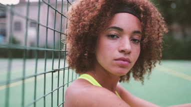 Closeup portrait of female athlete