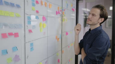 Businessman working late on ideas in an office